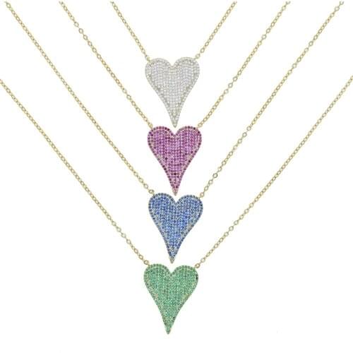 Micro Pave CZ Colorful Heart Pendant Necklace 2021 Summer New Multi Color Fashion Jewelry