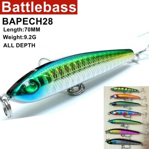 BATTLEBASS Bullet Head Pencil Bait 70mm 9.2g Sinking Floating Fishing lures Crankbait Sea Bass Pike 3D Eyes Plastic Wobblers