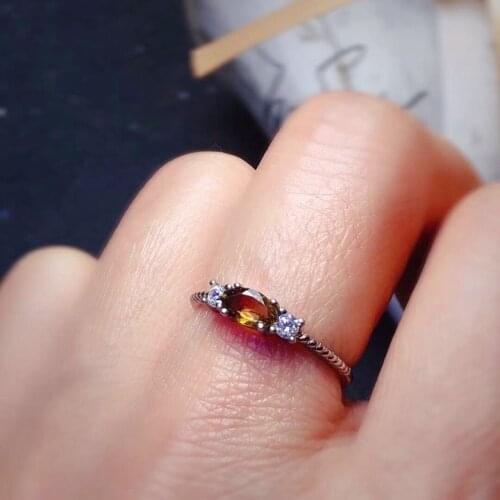 Simple Silver Tourmaline Ring for Daily Wear 3mm*6mm Natural Tourmaline Silver Ring Birthday Gift for Woman
