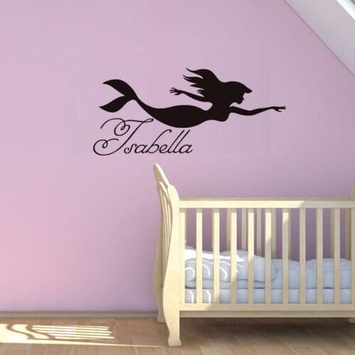 Little Mermaid Wall Stickers Customized Name Vinyl Wall Sticker Removable Baby Nursery Wall Decals Cartoon Type Wallpaper SA091B