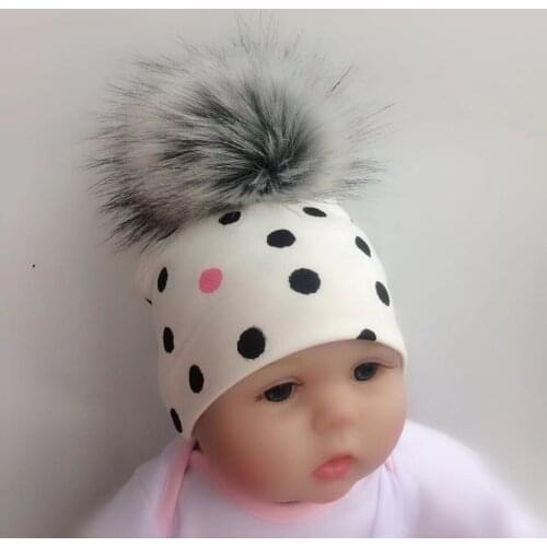 Spring autumn Toddler infant Kids childrens pompom cotton dot boho hat cap skullies beanies for newborn baby girls and boys