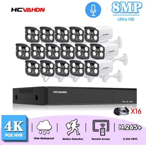 H.265+ 16CH 4K 8MP POE NVR System 8MP security IN/Outdoor waterproof Audio AI Record IP cameras CCTV Video Surveillance kit