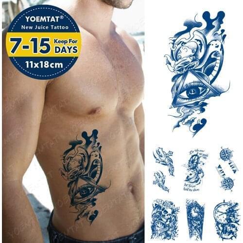 Juice Ink Lasting Waterproof Tattoo Sticker Eye Compass Anchor Clock Cross Flash Full Tattoos Arm Body Art Fake Tatto Men Women