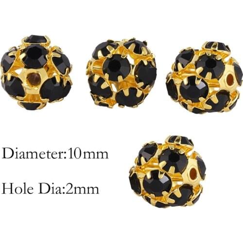 TUMBEELLUWA 1Lot/20pcs 10mm Crystal Loose Round Ball Beads Gold Color Spacer Charm Beads for DIY Jewelry Making