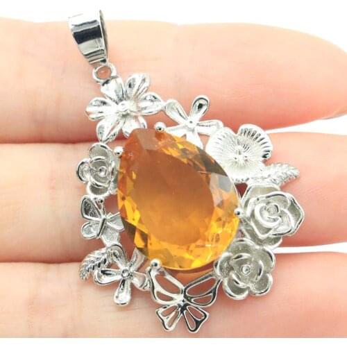 45x26mm Pretty Created Pink Tourmaline White CZ Gift For Ladies Sliver Pendant