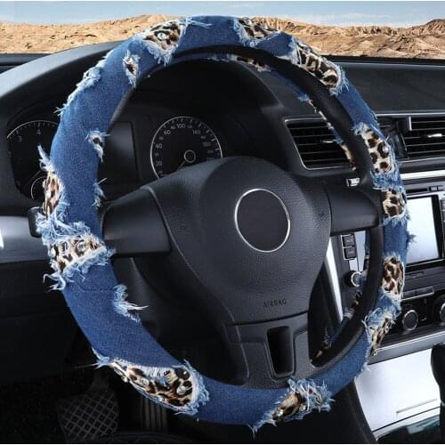 38cm Four Season Universal Denim Durable Car Anti Slip Steering Wheel Cover Soft Beathable for Car Styling Interior Accessories
