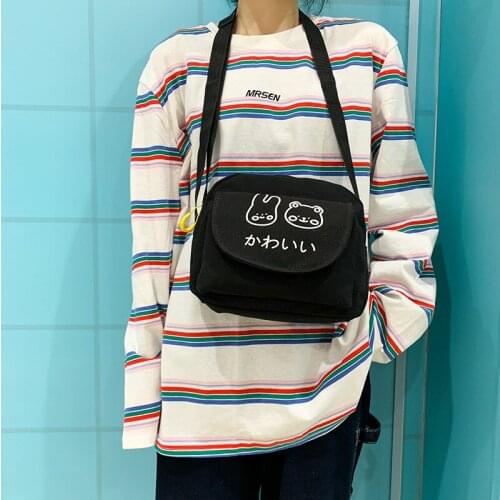 Youda 2021 Cute Bear Rabbit Print Canvas Bags Small Classic Shoulder Bag Fashion Simple Shopping Totes Crossbody Pack for Girl