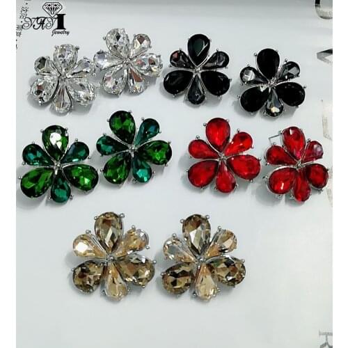 YaYi Jewelry Multi Glass Flower Dangle Women Ancient Gold Color Wear Ear Band Tassel Wedding Stud Drop Hoop Clip Earrings