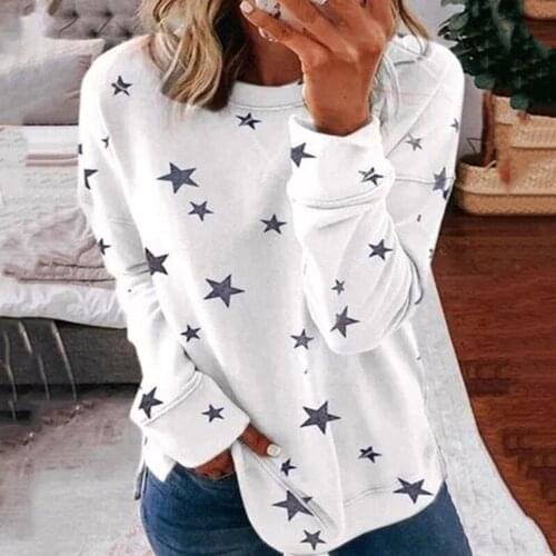 40#Star Wave Point Printing Blouses Women O-neck Long Sleeves Pullover Blouses Tops Spring Elegant Plus Size Daily Shirts