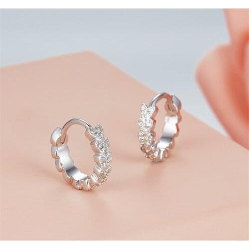 SLJELY Solid 925 Sterling Silver 4 Gold Colors Ears of Wheat Hoop Earrings Zircon Cute Heart Earrings for Women Fashion Jewelry