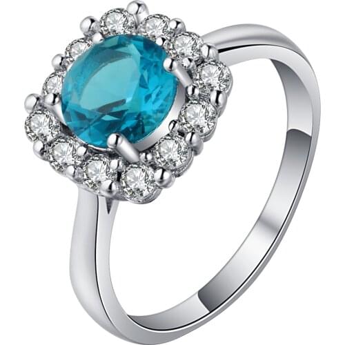 UFOORO Flower wedding ring for women 2 ct sky blue aaa crystal zircon elegant luxury fine jewelry gift wholesale female bague