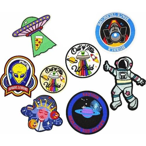 1 PCS Alien UFO Embroidery Patches for Clothing DIY Stripes Astronaut Space Appliques Clothes Stickers Iron on Space Badges