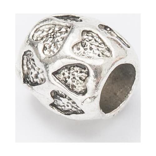 10Pcs/Lot heart Antique Silver Color DIY Zinc alloy Big Hole Spacer Bead Charm Fits Jewelry making Bracelet js1115