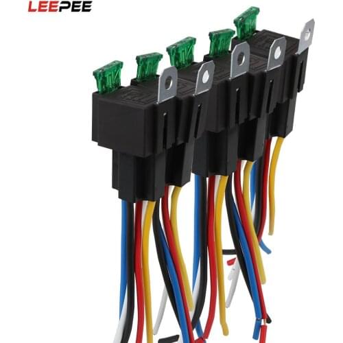5 Pin SPST Automotive Electrical Relays with Wires Car Fuse Relay Switch Harness Set Blade Fuse 5pcs/set 30A Car Accessories