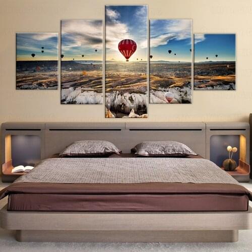 5 Piece Wall Art Canvas Prints Country Cappadocia Hot Air Balloon Pictures Landscape Poster Perfect love Gift frame