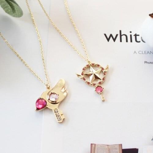 Anime Card Captor Sakura clear cards necklace The Clow Magic Star Wand Metal Crystal cosplay KINOMOTO SAKURA pendant