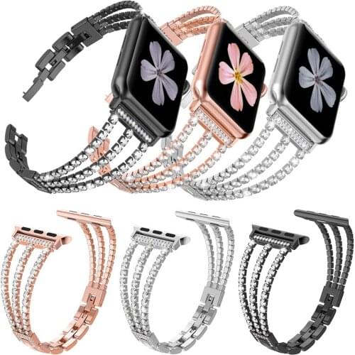 Apple watch band 44mm 42mm for iwatch series 6 5 se watch strap for iwatch 3 2 1 Metal 3/2 diamond bracelet UTHAI A46