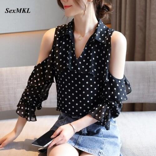Blusas Mujer De Moda 2020 Fashion Off Shoulder Polka Dot Chiffon Blouses Women Clothes Korean Elegant Sexy Office Tops Shirts
