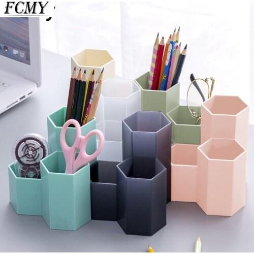 2021 Three Grid Large Capacity Desk Pen Holder Pencil Makeup Storage Box Desktop Organizer Stand Case School Office Stationery