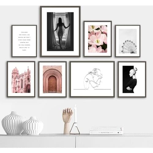 Girl Tulip Monastery Line Ferris Wheel Wall Art Canvas Painting Nordic Posters And Prints Wall Pictures For Living Room Decor