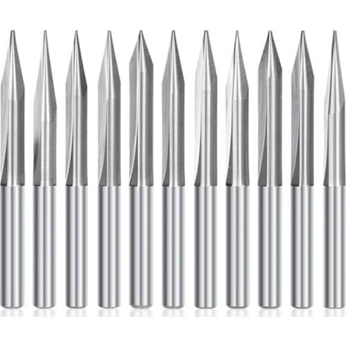 HOT SALE 11Pcs 2 Flute Engraving Bits 4Mm Shank Carbide End Mill 15-30 Degrees CNC Router Bit 3D Milling Cutter