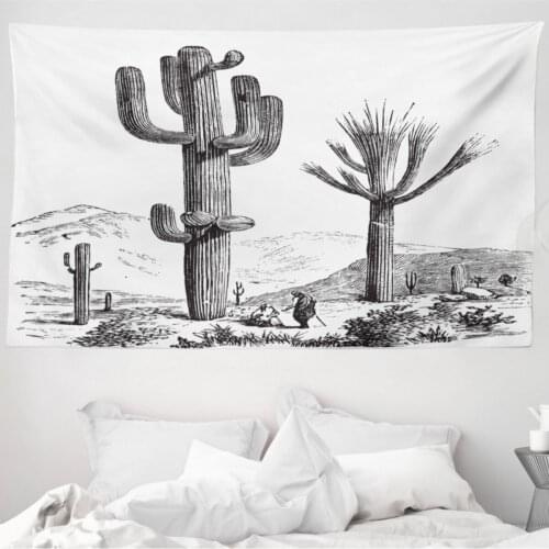 Artistic Mikrofiber Large Wall Tapestry Black White Cactus Fabric Decorative Wall hanging 230cm x 140cm