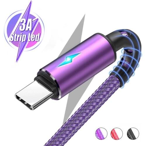 LED USB C Cable Fast Charging TYPE-C Cable 0.25m 1.2m 2m For Samsung A51 Huawei Xiaomi Cord For Android Mobile Phone Cables