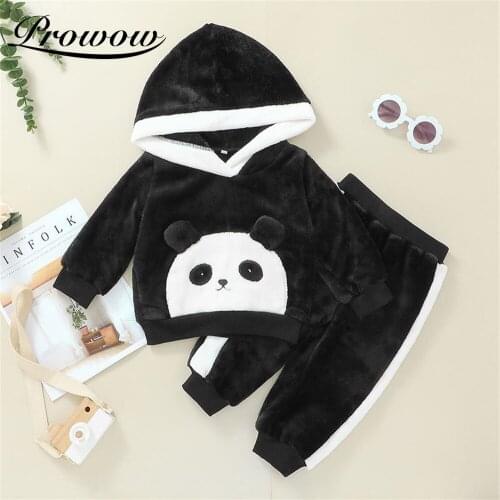 Prowow Cartoon Panda Baby Boys Clothes Set Winter Warm Kids Girls Clothing Hooded Top+Pant Children Outfits Causal Baby Clothing