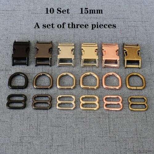 10 Sets 15mm Metal D Ring+Adjustable+Release Buckle For Pet Dog Collar DIY Sewing Accessory Strong Hardware 3JT15mm06B