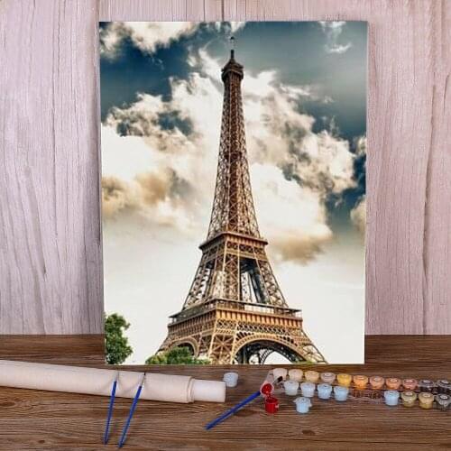 Landscape Paris Tower Coloring By Numbers Painting Complete Kit Acrylic Paints 40*50 Picture By Numbers Photo Handicraft