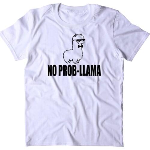 No Prob LLama Womens Short sleeve 100% Cotton Funny Letter print Graphic crewneck Tshirt top tees Drop shipping harajuku goth
