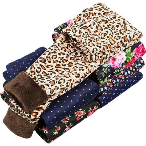 Autumn Winter Baby Girls Leggings 2021 Thick Warm Dot Pants Kid Girl Leopard Plus Velvet Pants Children Vintage Flowers Trousers