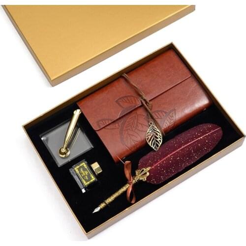 Retro Calligraphy Feather Dip Pen Writing Ink Notebook Fountain Pens Stationery 24BB