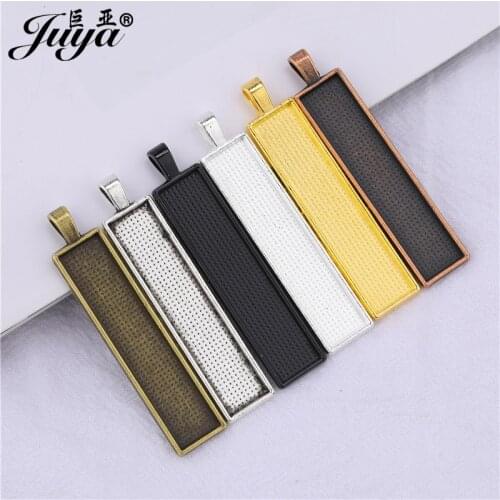 30PCS Rectangle Cabochon Pendant Base 10x50mm Alloy Tray Charms For Jewelry Making DIY Handmade Necklace Keychain Accessories