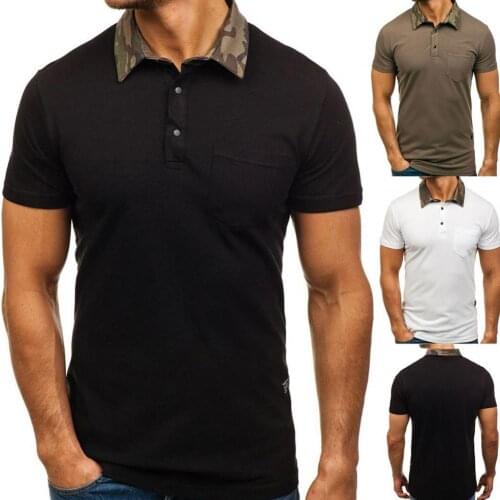 Casual Fashion Summer New Solid Color Mens Polos Shirts Men Camouflage Turn Down Collar Short Sleeve T-Shirt Summer Blouse Top