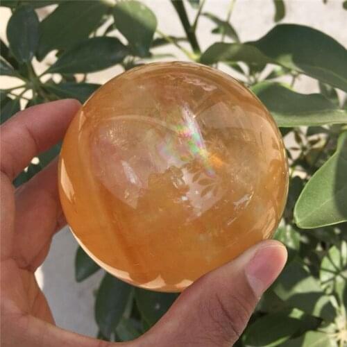 Drop shipping Natural calcite Crystal gemstone ball meditation healing chakra Orange Iceland Spar Optical Calcite sphere decor