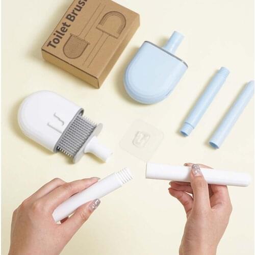 Silicone Bristles Toilet Brush and Holder for Bathroom Storage and Organization Compact Wall Hang Cleaning Kit WC Accessories