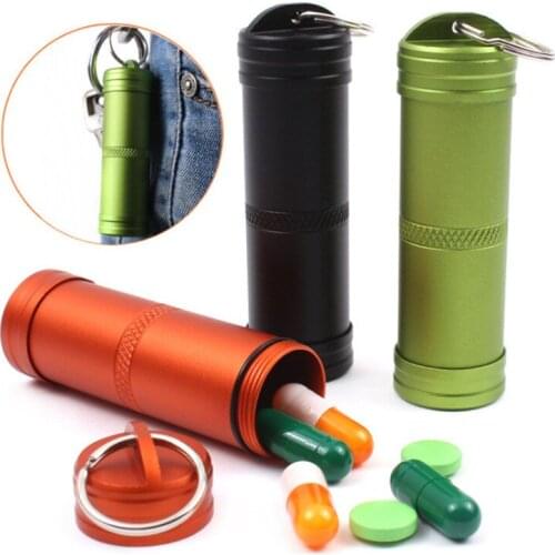 CNC machining Aluminum Alloy Outdoor Waterproof Storage Case First-Aid Medicine Bottle with Key Ring Survival EDC Camp Tool