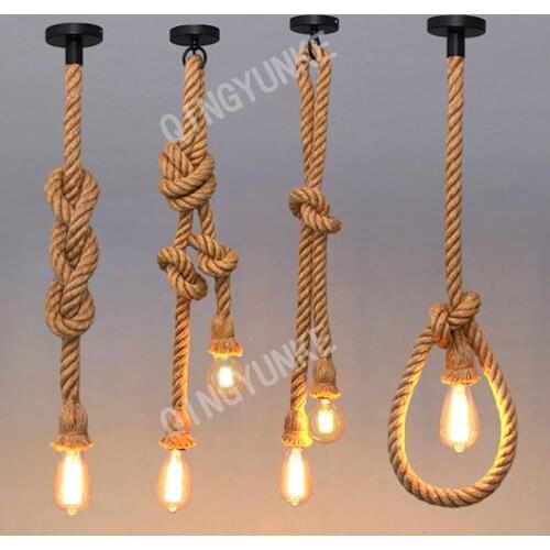 Hemp Rope Led Chandelier Vintage Rattan Hanging Light Fixture Decorative Lamp Edison Bulb for Living Room Industrial Lustres