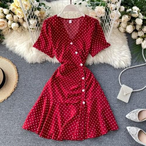 Teeuiear Boho 2020 v neck ruffles polka dot print Summer short dress party mermaid dress Women casual button beach holiday dress