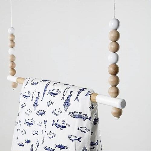 60CM Wooden Wall Hanging Clothes Hanger Kids Room Towel Holder Decorative Coat Rack Wood Beads DIY Crafts Nursery Decor Photo Pr