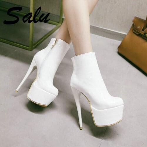 Salu Thin High Heels Booties Woman 2020 Pu Leather Platform Female Ankle Boot Zip Women Shoe Female Winter Footwear Size 44