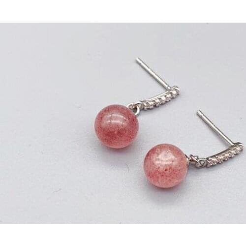 New Silver Color Round Pink Stone Crystal Stud Earrings For Women Party Gifts Jewelry