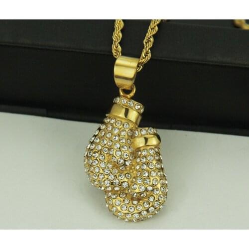 European And American Trendsetter Hip Hop Mens Necklace Set With Diamond Golden Boxing Gloves Cuba Chain Pendant