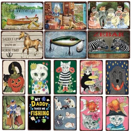 Animal Dogs Cat Metal Signs Vintage Wall Painting Plate for Bar Pub Club Pet Shop Decor Retro Poster Wall Sticker 20X30Cm