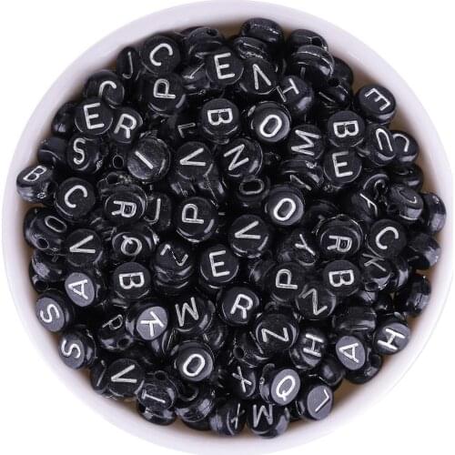 100pcs 7mm Letter Beads Black Mix Oval Shape Silver-color 26 Alphabet Charms DIY Beads For Bracelet Necklace Jewelry Making