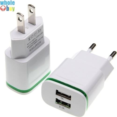 2Ports USB Charger for iPhone Samsung LED Light 5V/2.1A Fast Charging Mobile Phone Universal Wall Adapter 100pcs/lot