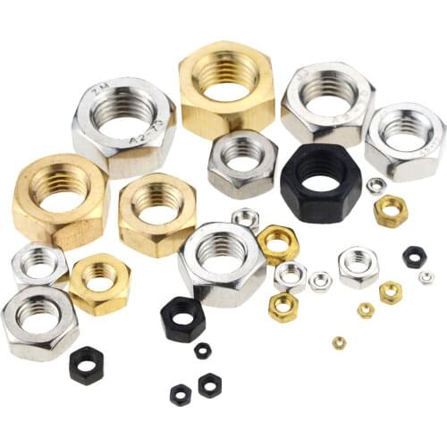 304 Stainless Steel/Black Grade 8.8/Brass Hex Hexagon Nut M1 M1.2 M1.4 M1.6 M2 M2.5 M3 M4 M5 M6 M8 M10 M12 M16 M20 M24 Hex Nuts