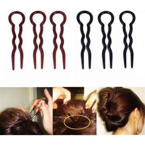 3X Chignon Hair Pin U Stick BLACK Cellulose Acetate Comb Grip Hairpin Chopsticks