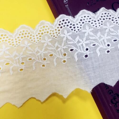 5yds DIY pure white/beige 100% cotton lace hand-stitched lace embroidery width 9.5cm for garments and wedding decoration SC479